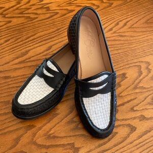 J.Crew Winona Woven Leather Black/White Loafers, Women’s Sz 8.5
